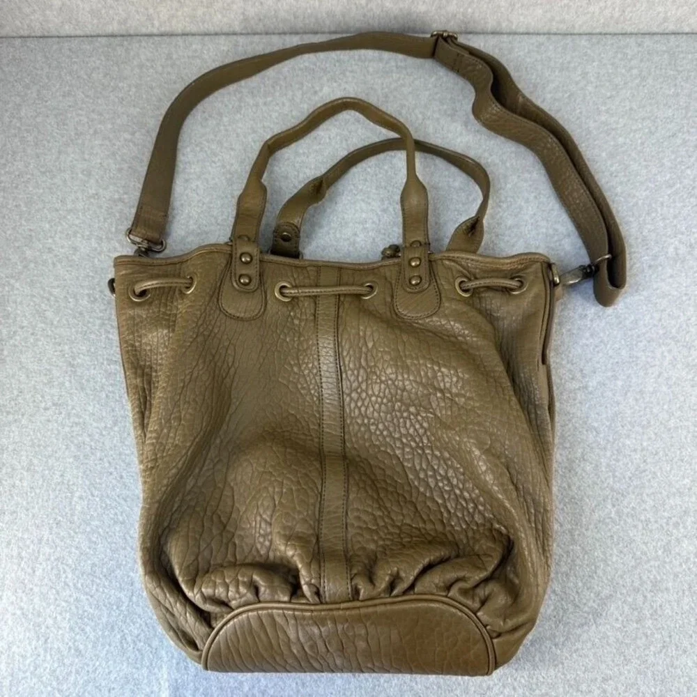 Nordstrom Olive‎ Green Leather Bucket Bag Adjustable Strap Drawstring Close NWT